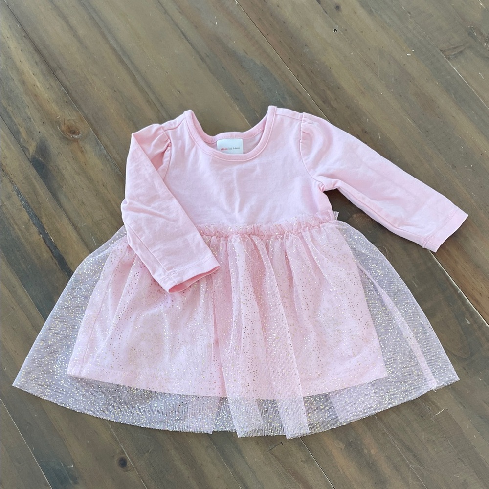 Hanna Andersson Pink Long Sleeve Dress with Glitter Tulle Skirt